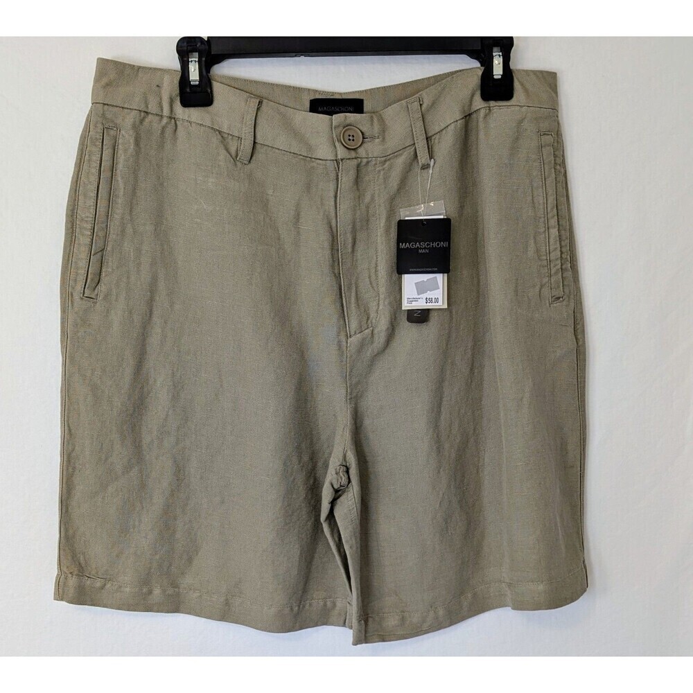 Magaschoni Men’s European Linen Shorts Beige Khaki Size 33 $58 MSRP